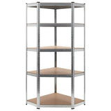 5-Layer Corner Shelf Silver Steel&Engineered Wood