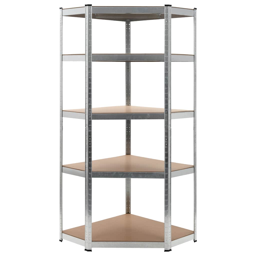 5-Layer Corner Shelf Silver Steel&Engineered Wood