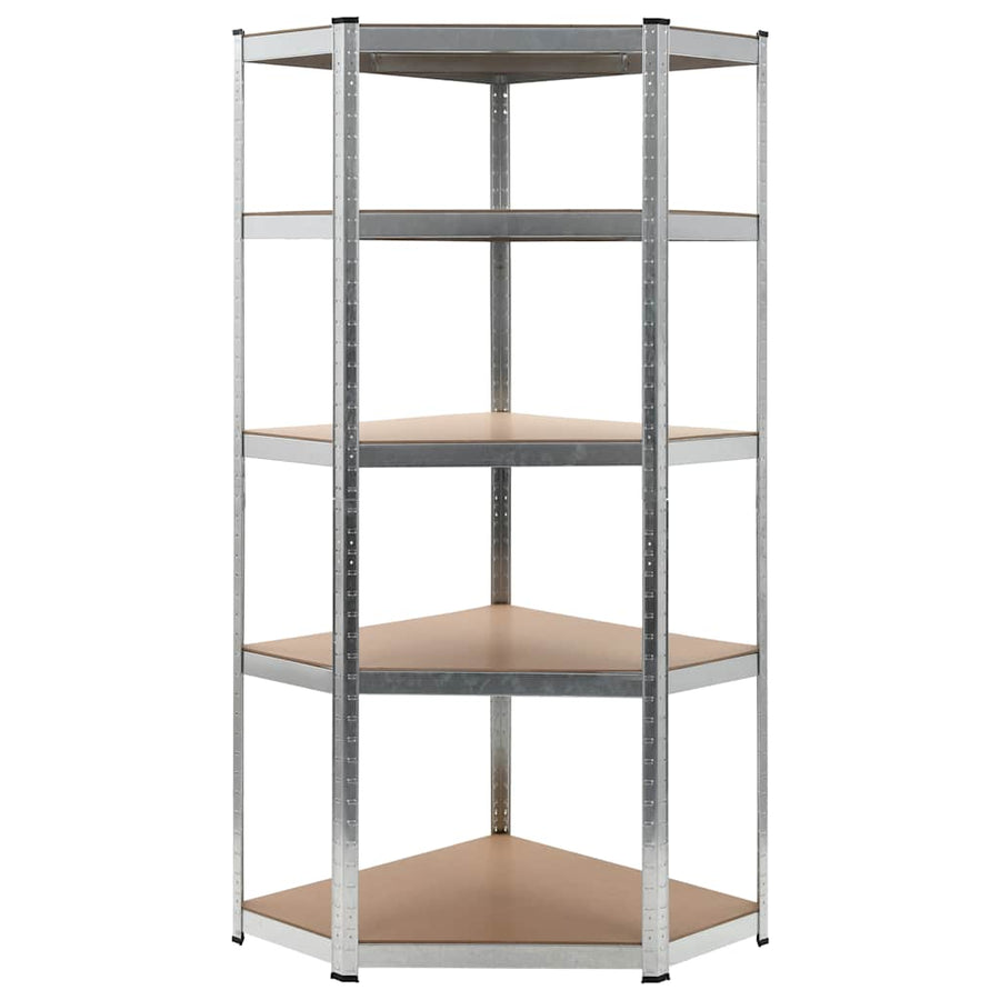 5-Layer Corner Shelf Silver Steel&Engineered Wood