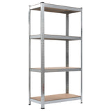 4-Layer Shelves 2 pcs Silver Steel&Engineered Wood - Side View