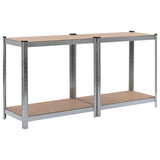 4-Layer Shelves 2 pcs Silver Steel&Engineered Wood - Rear View