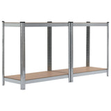 4-Layer Shelves 2 pcs Silver Steel&Engineered Wood - Close-Up Angle