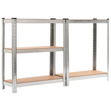 5-Layer Shelves 3 pcs Silver Steel&Engineered Wood - 45-Degree Angle