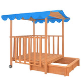 Kids Playhouse with Sandbox Fir Wood Blue UV50 - Rear View