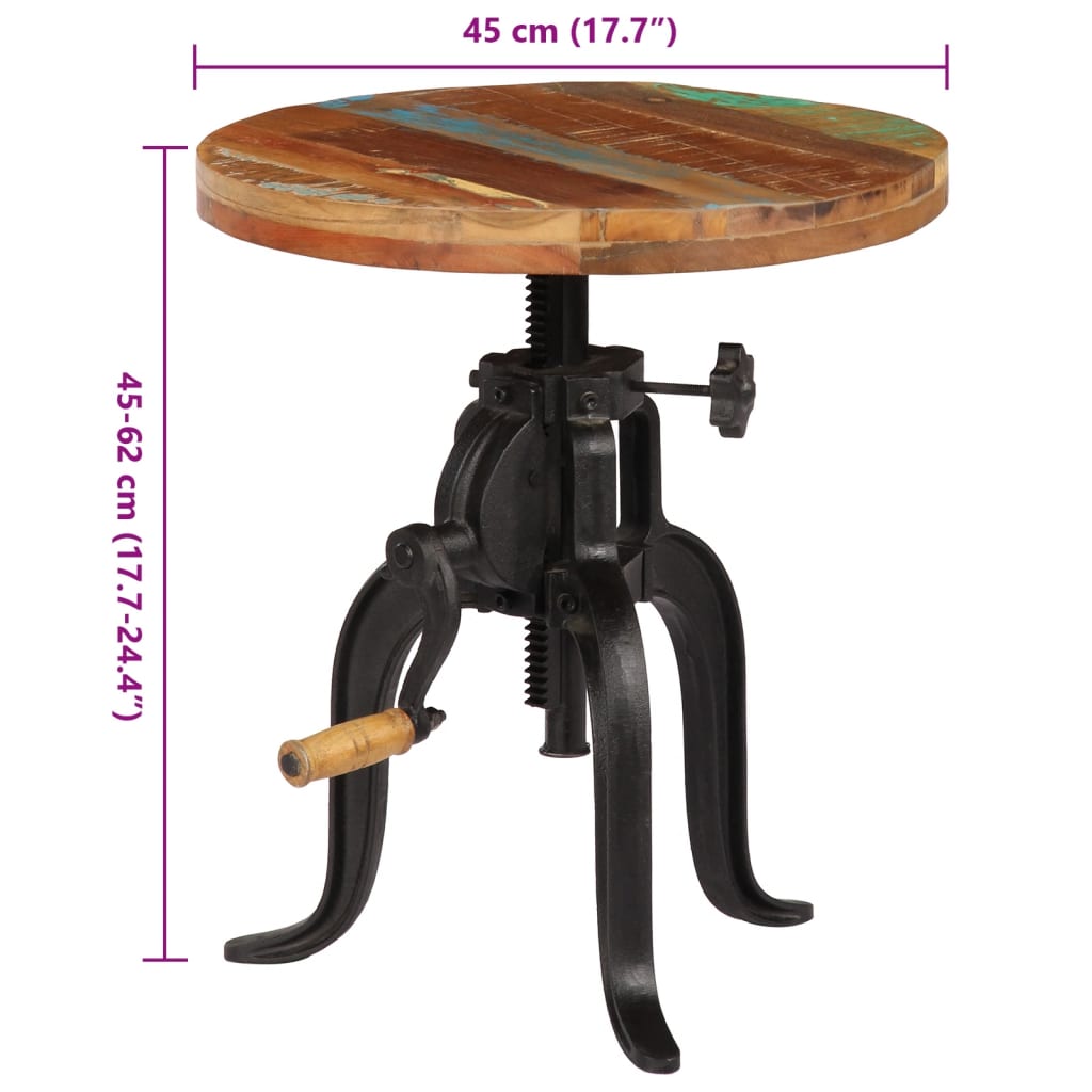 Side Table 45x(45-62) Cm Solid Reclaimed Wood And Cast Iron