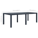 Garden Table Anthracite 220x90x72 cm Plastic Rattan Look - 45-Degree Angle