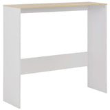 Bar Table with 2 Table Tops White and Oak 130x40x120 cm - Close-Up Angle
