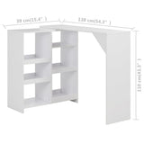 Bar Table with Moveable Shelf White 138x39x110 cm - Rear View