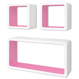 Wall Cube Shelves 6 pcs White and Pink - Front View