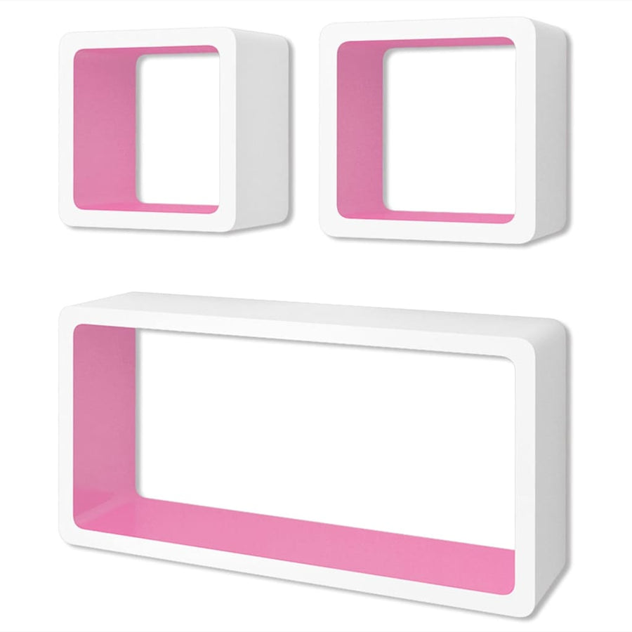 Wall Cube Shelves 6 pcs White and Pink