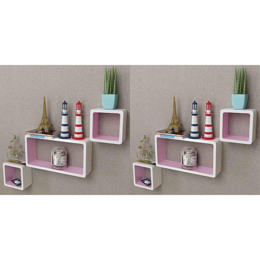 Wall Cube Shelves 6 pcs White and Pink