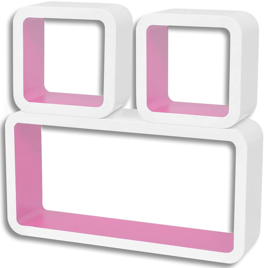 Wall Cube Shelves 6 pcs White and Pink