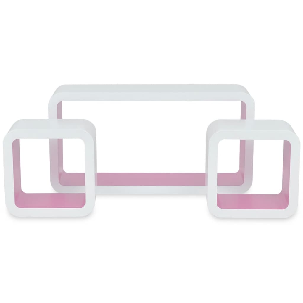 Wall Cube Shelves 6 pcs White and Pink