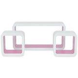Wall Cube Shelves 6 pcs White and Pink - 45-Degree Angle