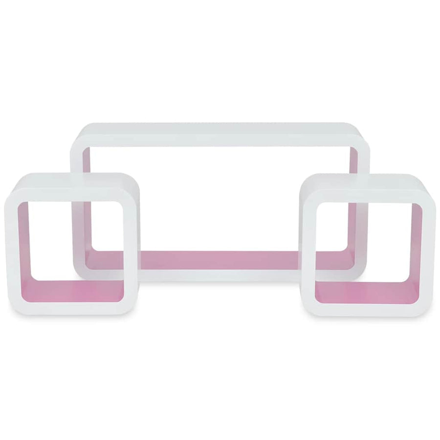 Wall Cube Shelves 6 pcs White and Pink