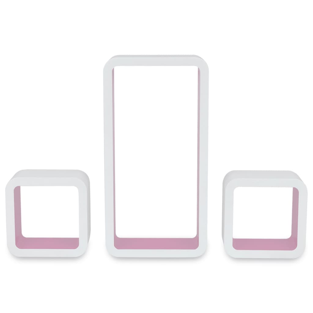 Wall Cube Shelves 6 pcs White and Pink