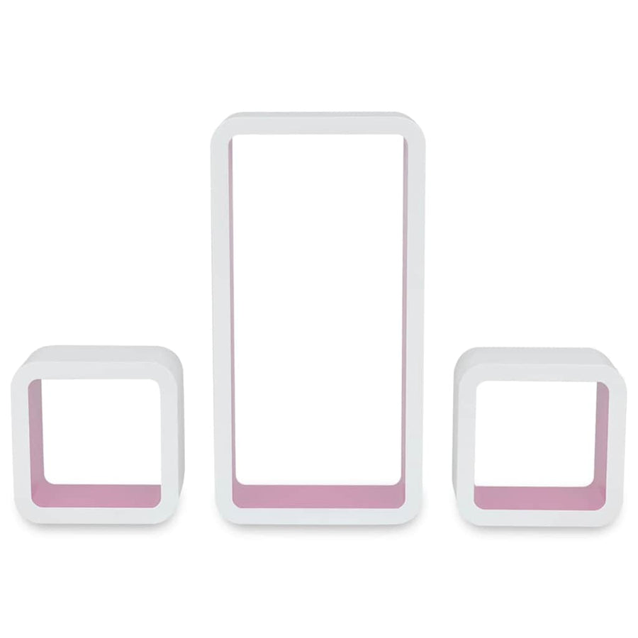 Wall Cube Shelves 6 pcs White and Pink