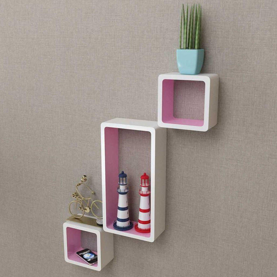 Wall Cube Shelves 6 pcs White and Pink