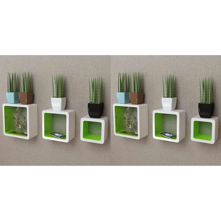 Wall Cube Shelves 6 pcs White and Green