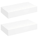 Floating Wall Shelves with Drawers 2 pcs White 48 cm - Front View