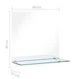 Wall Mirror with Shelf 40x40 cm Tempered Glass - Rear View