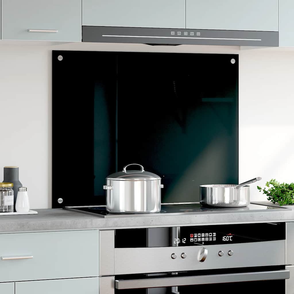 Kitchen Backsplash Black 80x60 cm Tempered Glass