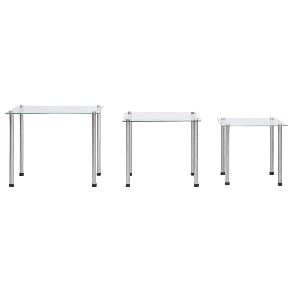 Nesting Tables 3 pcs Transparent Tempered Glass