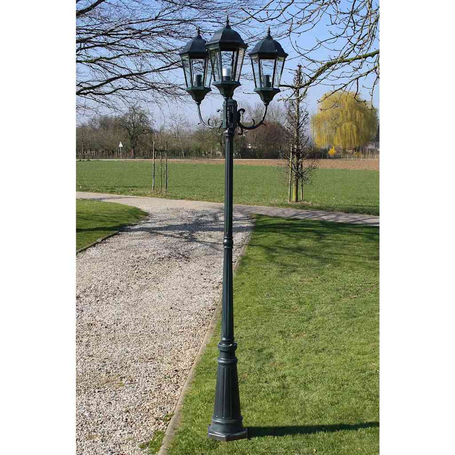 Garden Light Post 3-arms 230 cm Dark Green/Black Aluminium