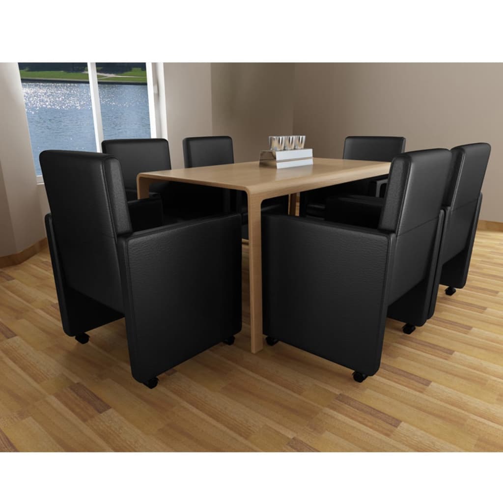 Dining Chairs 6 pcs Black Faux Leather