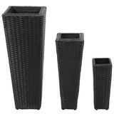 3 Rattan Flower Raised Beds Black - Front View