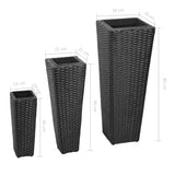 3 Rattan Flower Raised Beds Black - Low Angle