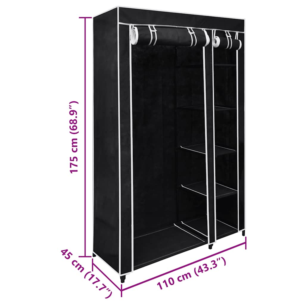 Folding Wardrobe Black 110 x 45 x 175 cm