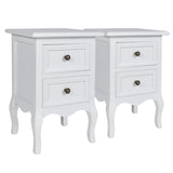Nightstands 2 pcs with 2 Drawers MDF White - Front View