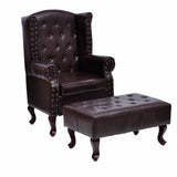Armchair with Footstool Dark Brown Faux Leather - Front View
