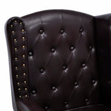 Armchair with Footstool Dark Brown Faux Leather - Side View