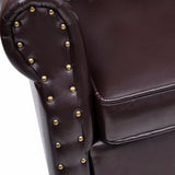 Armchair with Footstool Dark Brown Faux Leather - 45-Degree Angle