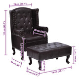Armchair with Footstool Dark Brown Faux Leather