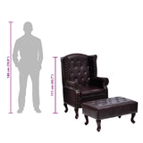 Armchair with Footstool Dark Brown Faux Leather - Close-Up Angle