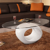 Coffee Table with Oval Glass Top High Gloss White - 45-Degree Angle