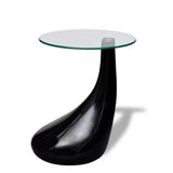 Coffee Table with Round Glass Top High Gloss Black - Front View