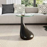 Coffee Table with Round Glass Top High Gloss Black - Side View