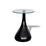 Coffee Table with Round Glass Top High Gloss Black - Top-Down View