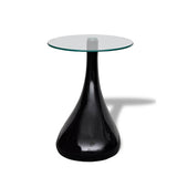 Coffee Table 2 pcs with Round Glass Top High Gloss Black - Top-Down View