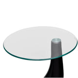 Coffee Table 2 pcs with Round Glass Top High Gloss Black - 45-Degree Angle
