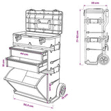 3-Part Rolling Tool Box with 2 Wheels