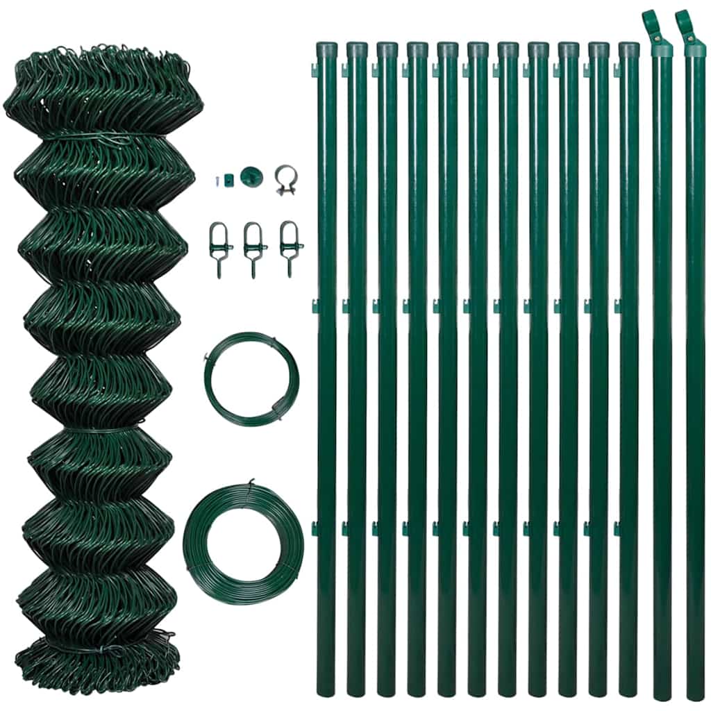 Chain Link Fence with Posts Steel 1x15 m Green