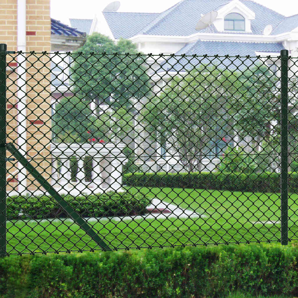 Chain Link Fence with Posts Steel 1x15 m Green