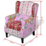 Armchair with Patchwork Design Fabric - Close-Up Angle