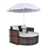 Garden Bed with Parasol Brown Poly Rattan - Front View