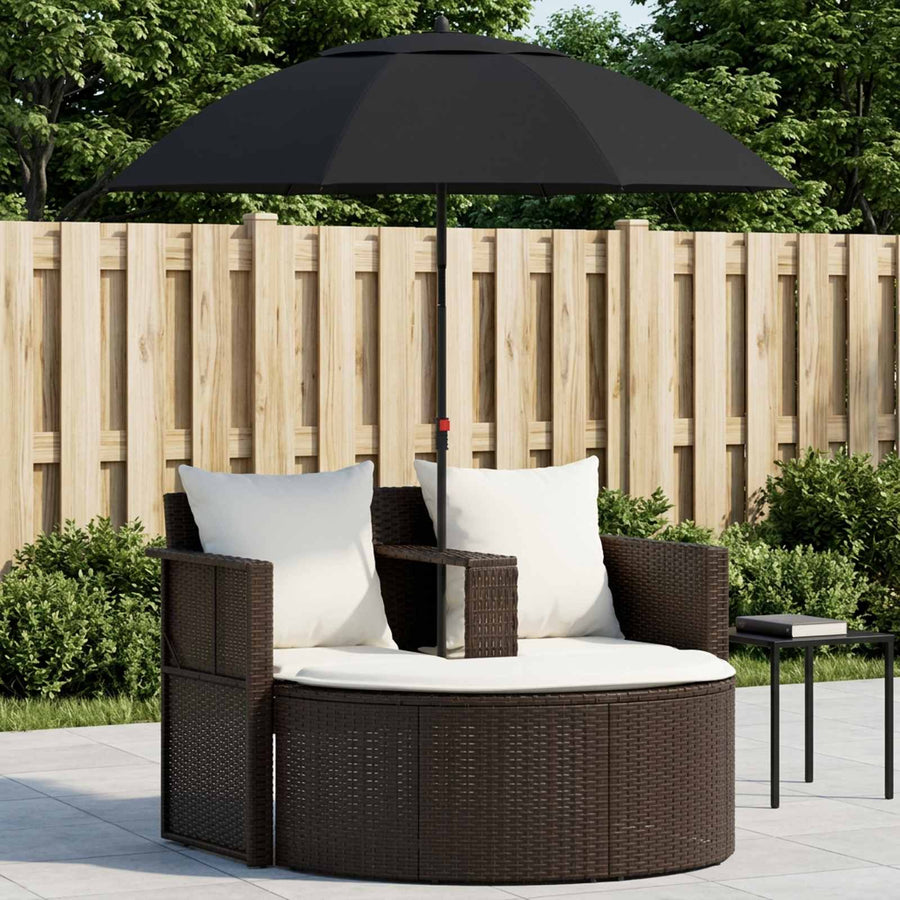 Garden Bed with Parasol Brown Poly Rattan